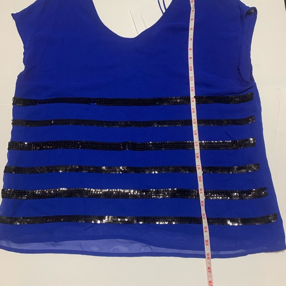A.N.A cobalt blue semi sheer blouse black striped sequin front - Picture 3 of 7